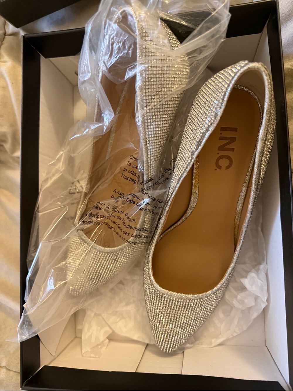 INC International Concepts Silver Crystal Pointed-Toe Flats